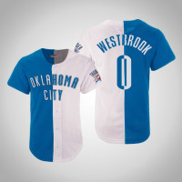 Mens Mitchell & Ness Russell Westbrook Thunder #0 Split Mesh Button Hardwood Classics Jersey